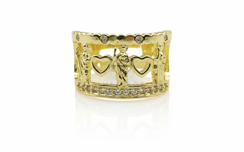 Anillo de Lujo - 106732 - Anillo Ajustable San Judas y Corazones CZ Clara - Oro Laminado 18K