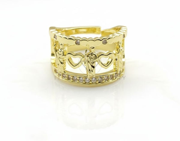 Anillo de Lujo - 106732 - Anillo Ajustable San Judas y Corazones CZ Clara - Oro Laminado 18K