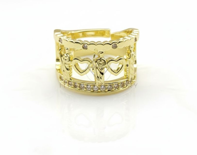 Anillo de Lujo - 106732 - Anillo Ajustable San Judas y Corazones CZ Clara - Oro Laminado 18K
