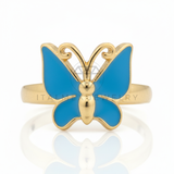 Anillo de Lujo - 106745 - Anillo Ajustable Mariposa Azul - Oro Laminado 18K