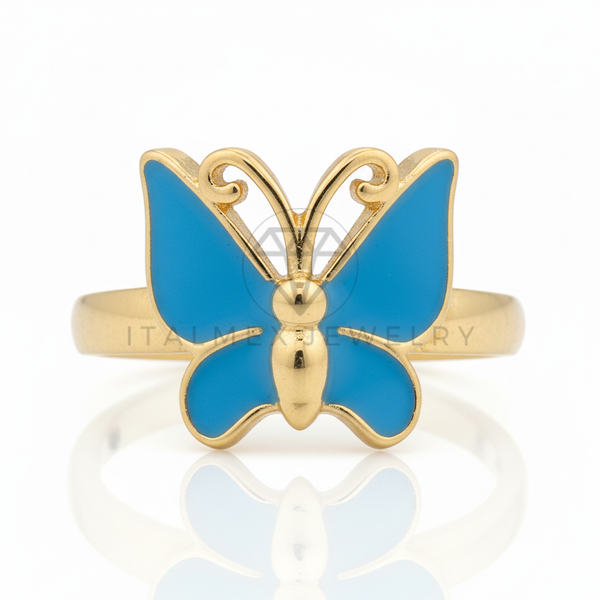 Anillo de Lujo - 106745 - Anillo Ajustable Mariposa Azul - Oro Laminado 18K