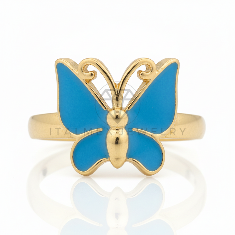 Anillo de Lujo - 106745 - Anillo Ajustable Mariposa Azul - Oro Laminado 18K