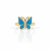 Anillo de Lujo - 106745 - Anillo Ajustable Mariposa Azul - Oro Laminado 18K