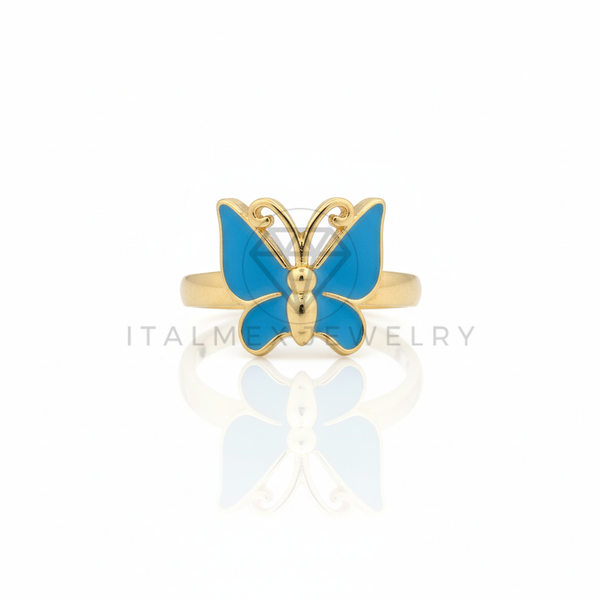 Anillo de Lujo - 106745 - Anillo Ajustable Mariposa Azul - Oro Laminado 18K