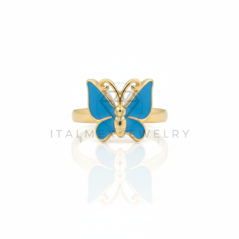Anillo de Lujo - 106745 - Anillo Ajustable Mariposa Azul - Oro Laminado 18K