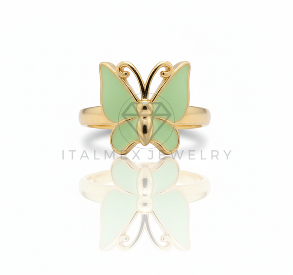 Anillo de Lujo - 106744 - Anillo Ajustable Mariposa Verde - Oro Laminado 18K