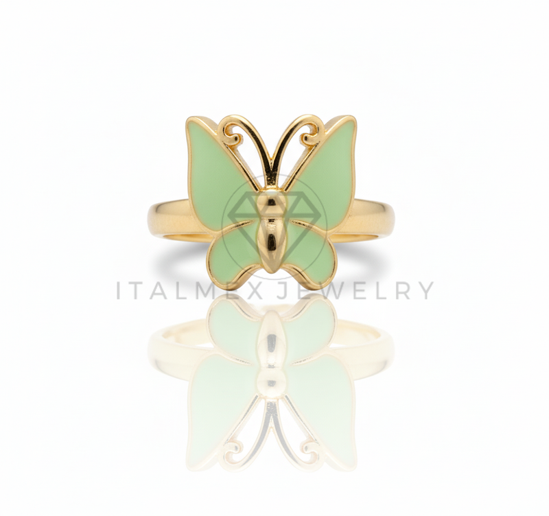 Anillo de Lujo - 106744 - Anillo Ajustable Mariposa Verde - Oro Laminado 18K