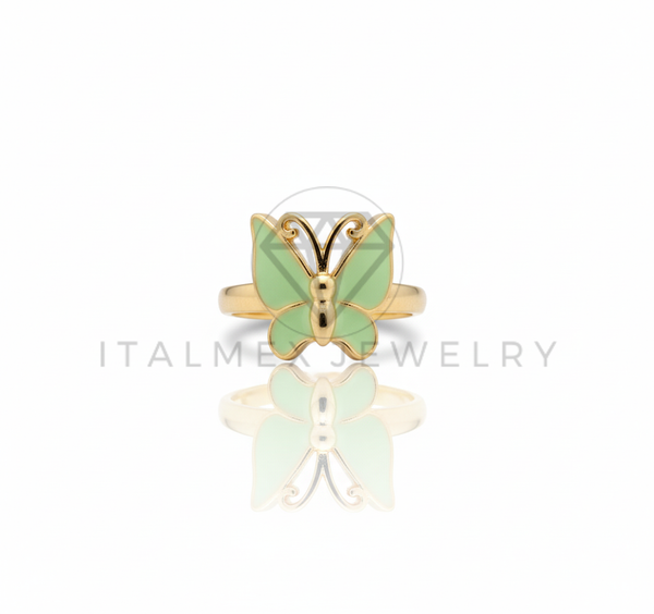 Anillo de Lujo - 106744 - Anillo Ajustable Mariposa Verde - Oro Laminado 18K