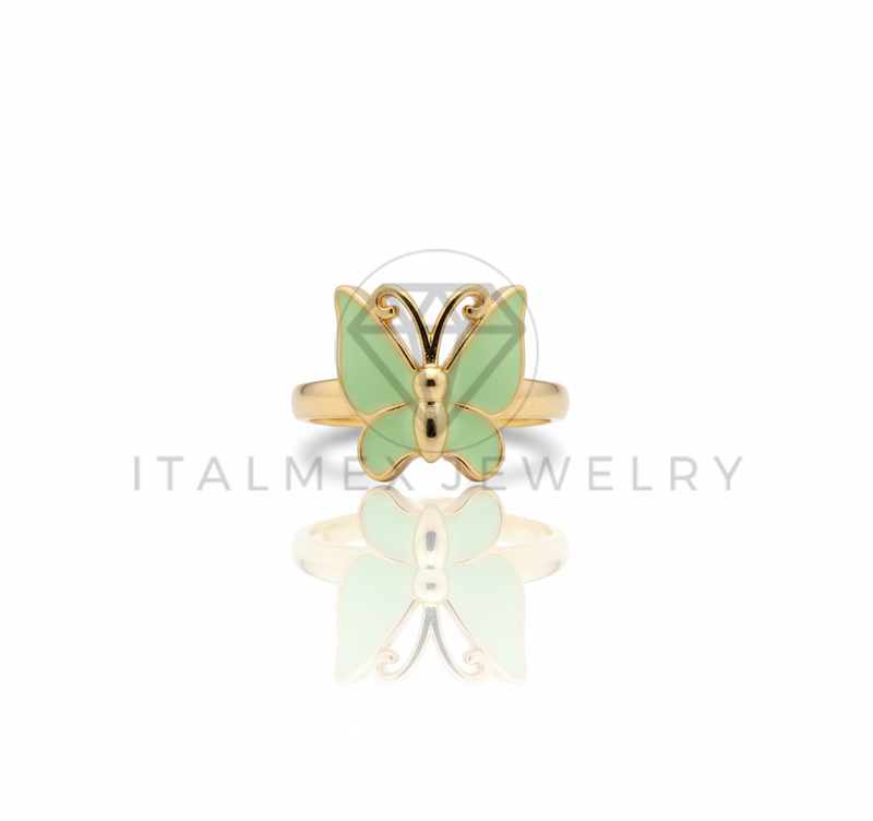 Anillo de Lujo - 106744 - Anillo Ajustable Mariposa Verde - Oro Laminado 18K