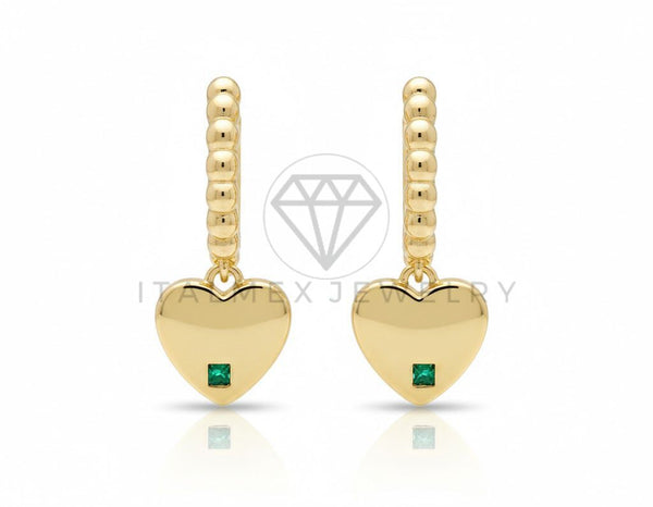 Arete de Lujo - 106763 - Huggie Corazón CZ Verde - Oro Laminado 18K