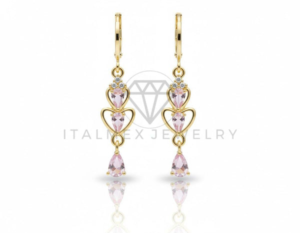 Arete de Lujo - 106767 - Huggie Corazones CZ Rosa - Oro Laminado 18K