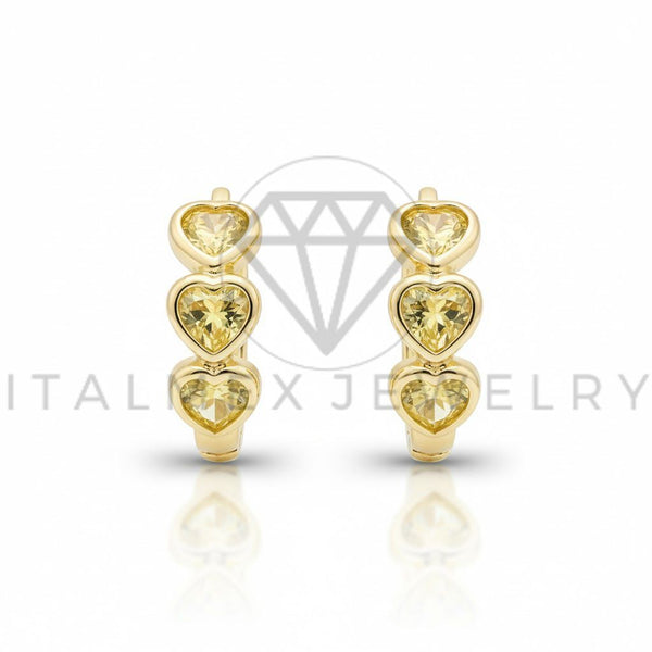 Arete de Lujo - 106768 - Huggie Corazones CZ Amarilla - Oro Laminado 18K