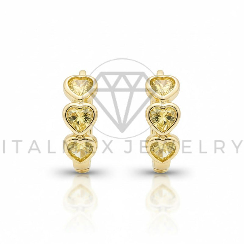 Arete de Lujo - 106768 - Huggie Corazones CZ Amarilla - Oro Laminado 18K