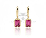 Arete de Lujo - 106769 - Huggie Rectangular CZ Rosa - Oro Laminado 18K