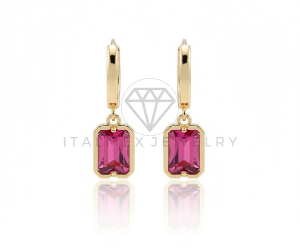 Arete de Lujo - 106769 - Huggie Rectangular CZ Rosa - Oro Laminado 18K