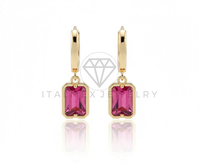 Arete de Lujo - 106769 - Huggie Rectangular CZ Rosa - Oro Laminado 18K