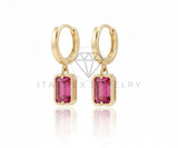 Arete de Lujo - 106769 - Huggie Rectangular CZ Rosa - Oro Laminado 18K