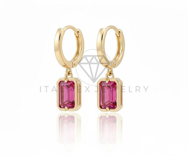 Arete de Lujo - 106769 - Huggie Rectangular CZ Rosa - Oro Laminado 18K