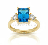 Anillo de Lujo - 106771 - Anillo Ajustable Piedra Azul CZ Clara - Oro Laminado 18K
