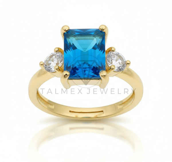 Anillo de Lujo - 106771 - Anillo Ajustable Piedra Azul CZ Clara - Oro Laminado 18K