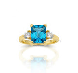 Anillo de Lujo - 106771 - Anillo Ajustable Piedra Azul CZ Clara - Oro Laminado 18K