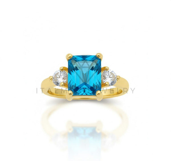 Anillo de Lujo - 106771 - Anillo Ajustable Piedra Azul CZ Clara - Oro Laminado 18K