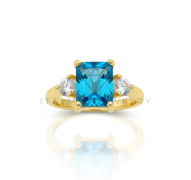 Anillo de Lujo - 106771 - Anillo Ajustable Piedra Azul CZ Clara - Oro Laminado 18K
