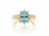 Anillo de Lujo - 106772 - Anillo Ajustable Piedra Ovalada Azul CZ Clara - Oro Laminado 18K