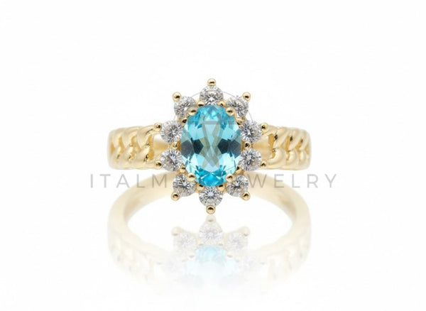 Anillo de Lujo - 106772 - Anillo Ajustable Piedra Ovalada Azul CZ Clara - Oro Laminado 18K