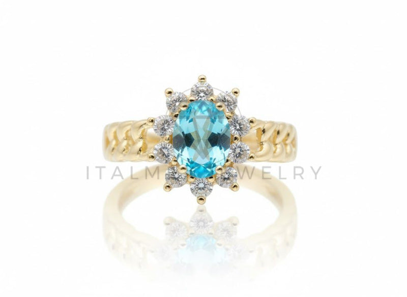 Anillo de Lujo - 106772 - Anillo Ajustable Piedra Ovalada Azul CZ Clara - Oro Laminado 18K