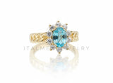 Anillo de Lujo - 106772 - Anillo Ajustable Piedra Ovalada Azul CZ Clara - Oro Laminado 18K