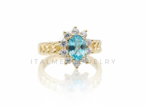 Anillo de Lujo - 106772 - Anillo Ajustable Piedra Ovalada Azul CZ Clara - Oro Laminado 18K