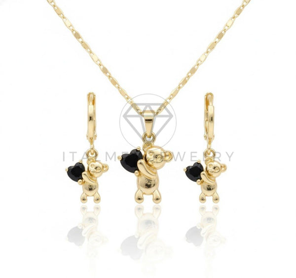 Juego de Lujo - 106774 - Juego Osito CZ Negra - Oro Laminado 18K