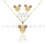 Juego de Lujo - 106775 - Juego Estilo Mickey CZ Rosa y Clara - Oro Laminado 18K