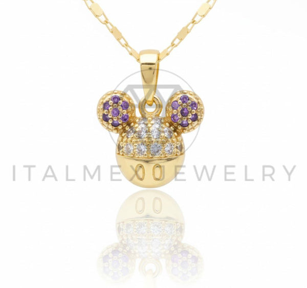 Juego de Lujo - 106775 - Juego Estilo Mickey CZ Rosa y Clara - Oro Laminado 18K