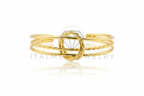 Pulsera de Lujo - 106779 - Pulsera Ajustable Texturizada y Lisa - Oro Laminado 18K