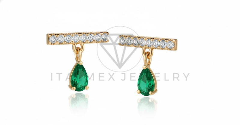 Arete de Lujo - 106801 - Arete CZ Clara y Verde - Oro Laminado 18K