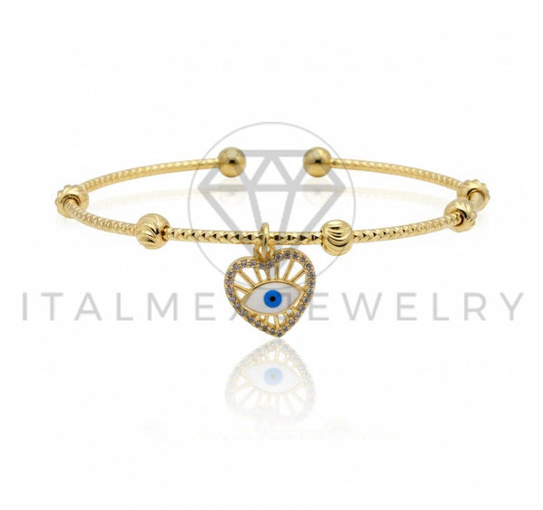 Pulsera de Lujo - 106781 - Pulsera Ajustable Corazon de Ojo Turco CZ Clara - Oro Laminado 18K