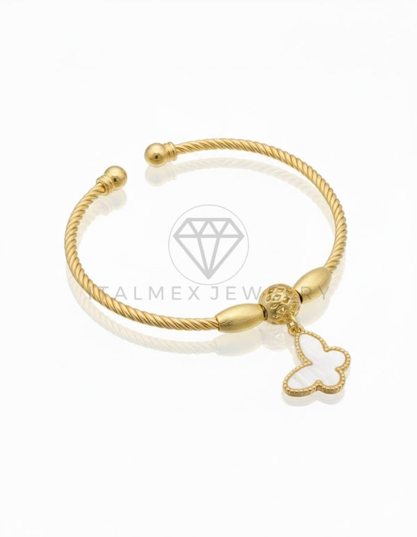 Pulsera de Lujo - 106784 - Pulsera Ajustable Trenzada Mariposa Blanca - Oro Laminado 18K
