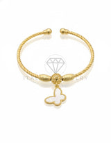Pulsera de Lujo - 106784 - Pulsera Ajustable Trenzada Mariposa Blanca - Oro Laminado 18K