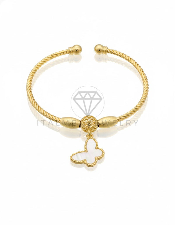 Pulsera de Lujo - 106784 - Pulsera Ajustable Trenzada Mariposa Blanca - Oro Laminado 18K