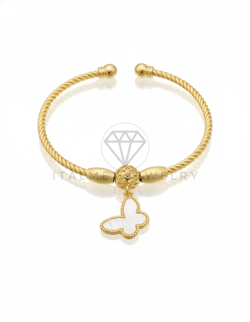 Pulsera de Lujo - 106784 - Pulsera Ajustable Trenzada Mariposa Blanca - Oro Laminado 18K