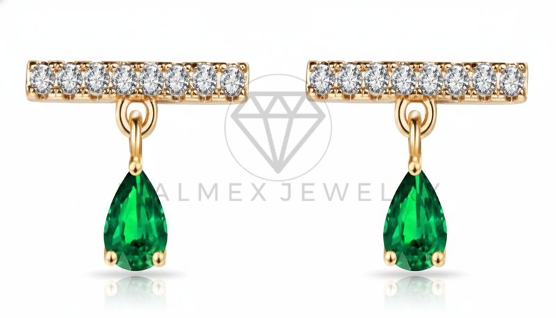 Arete de Lujo - 106801 - Arete CZ Clara y Verde - Oro Laminado 18K