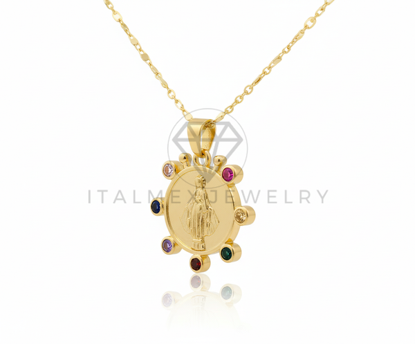 Collar Elegante - 106802 - Collar Virgen CZ Colores - Oro Laminado 18K