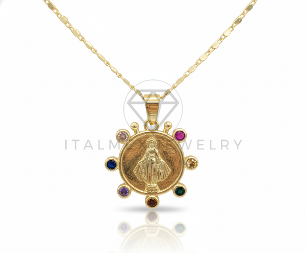 Collar Elegante - 106802 - Collar Virgen CZ Colores - Oro Laminado 18K