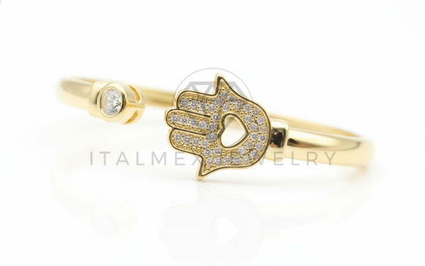 Pulsera de Lujo - 106804 - Pulsera Ajustable Hamsa CZ Clara - Oro Laminado 18K