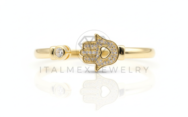 Pulsera de Lujo - 106804 - Pulsera Ajustable Hamsa CZ Clara - Oro Laminado 18K