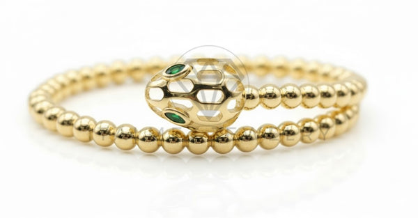 Pulsera de Lujo - 106806 - Ajustable Serpiente Diseño Europeo CZ Verde - Oro Laminado 18K