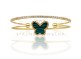 Pulsera de Lujo - 106807 - Pulsera Ajustable Mariposa Verde Diseño Europeo CZ Clara - Oro Laminado 18K