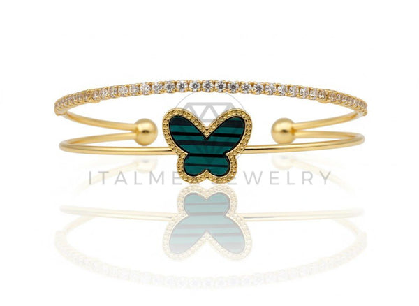 Pulsera de Lujo - 106807 - Pulsera Ajustable Mariposa Verde Diseño Europeo CZ Clara - Oro Laminado 18K